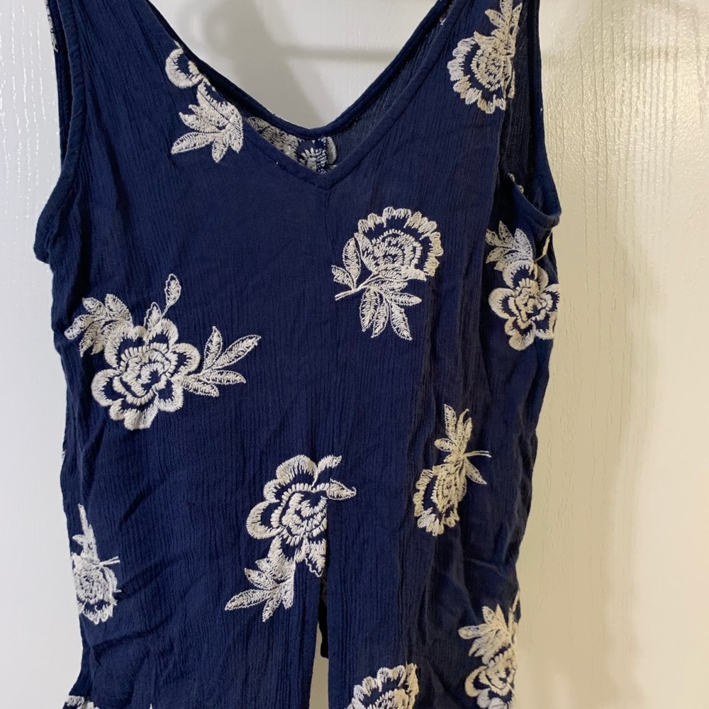 Navy Floral Embroidered Tank Top
